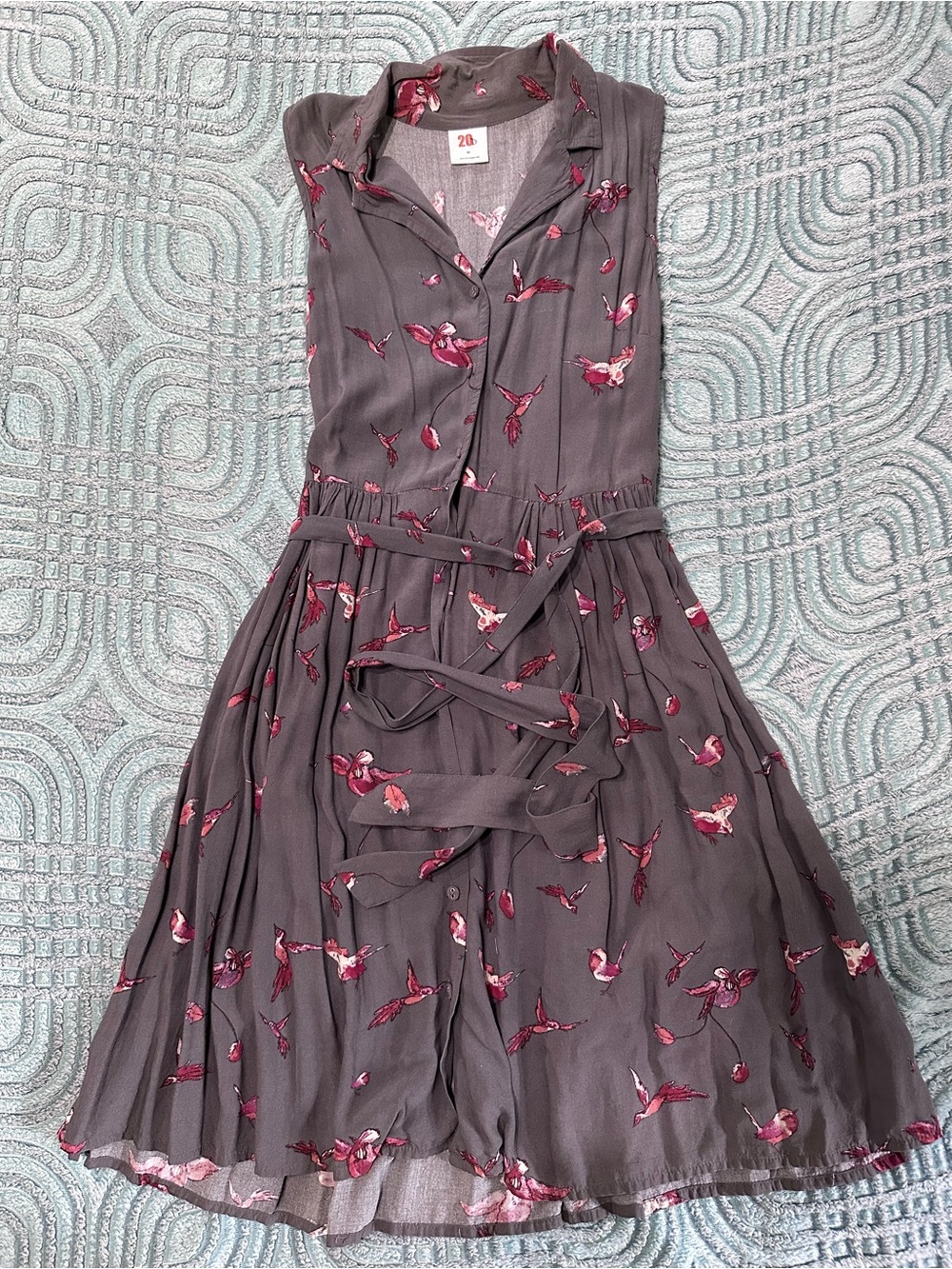 Women’s Floral Shirt Dress with Waist Tie - Gray & Pink